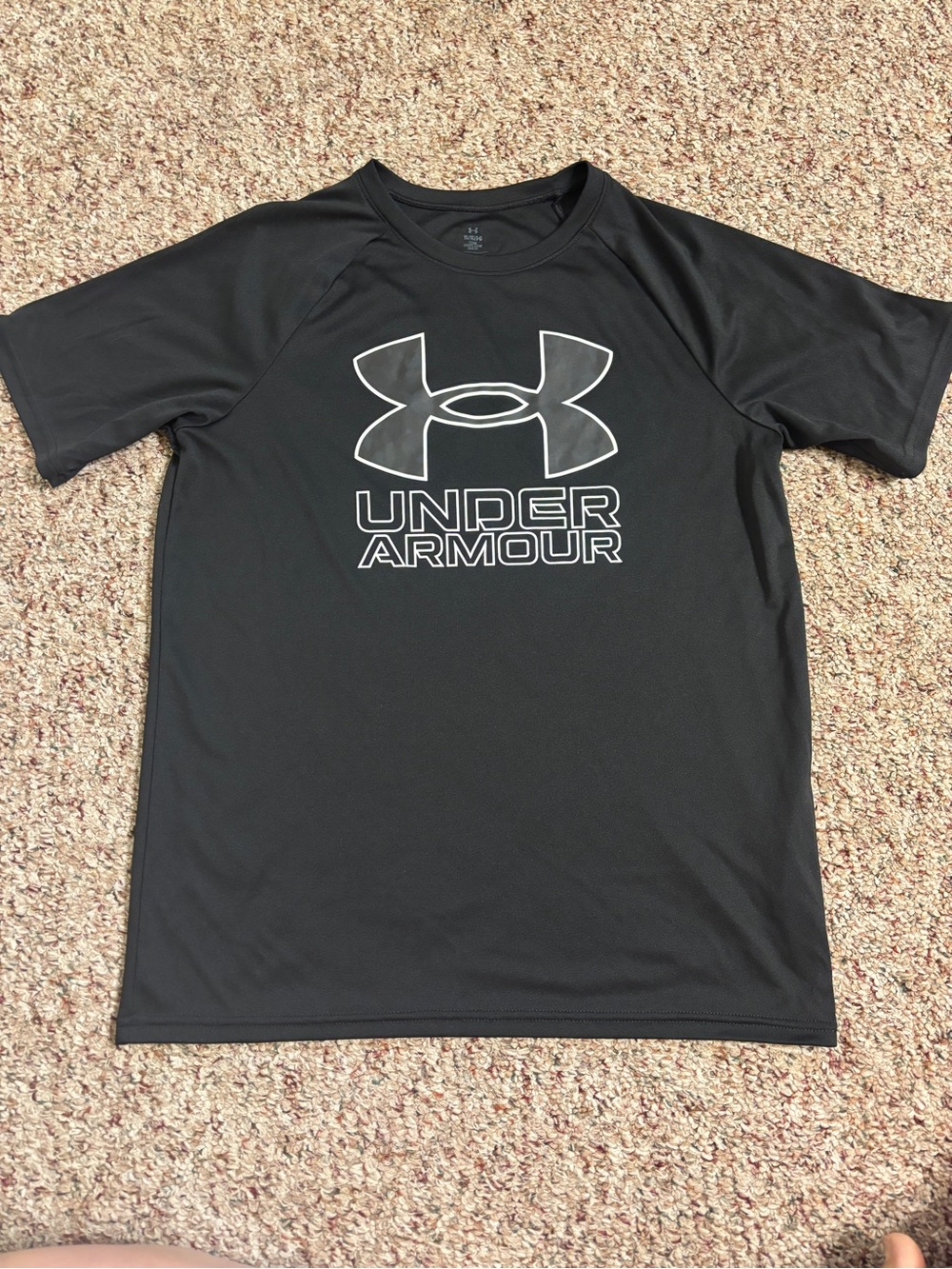 Youth Large Under Armour Black Short-Sleeve Tee with White Logo